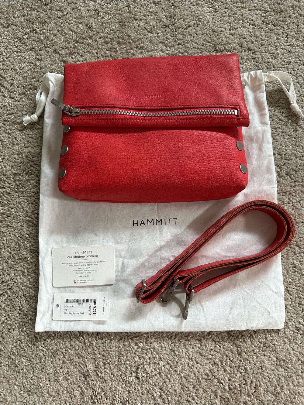 Hammitt VIP Red Leather Fold-Over Crossbody, Medium